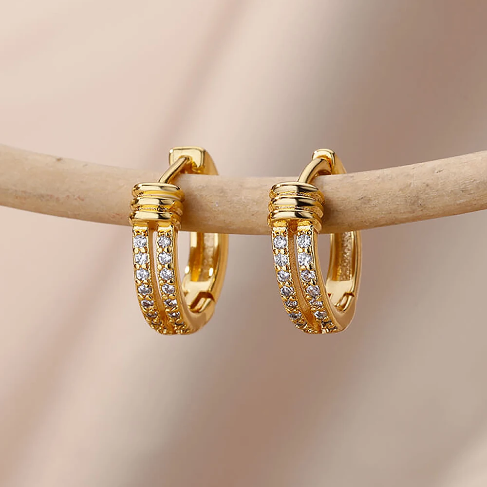 Cubic Zunderes-Boucles d'oreilles créoles pour femmes, Boucles d'oreilles piercing en acier inoxydable, Bijoux esthétiques, Document doré, Tendance, Luxe, 2023