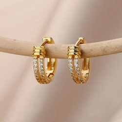 Cubic Zircon Hoop Earrings for Women Luxury Gold Color Stainless Steel Earrings 2026 Trend Piercing Aesthetic Ear Jewelry aretes