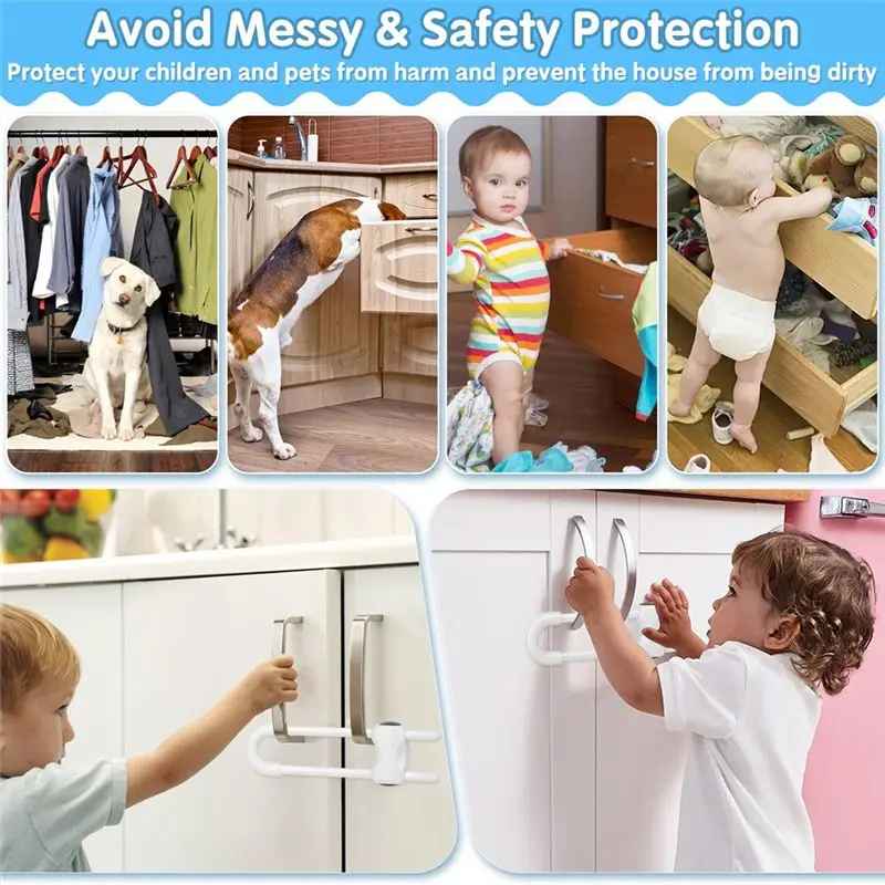ABKS-Child Safety Cabinet Lock, U-Shaped Adjustable 15Pcs, Baby Proofing For Knob Handles In Kitchen Bathrooms
