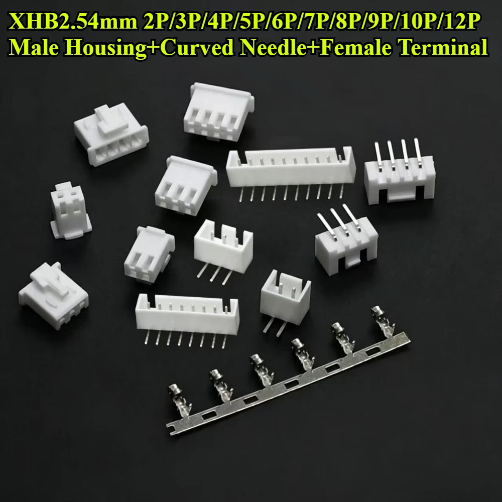 100Sets XHB2.54mm Right Angle Pin Header Connector Male Housing+Curved Needle+Female Terminal 2P/3P/4P/5P/6P/7P/8P/9P/10P/12P