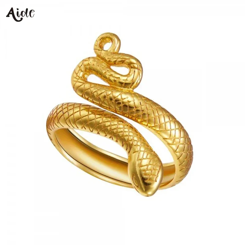 Aide Presale Solid Gold Jewelry 9K/10K/14K/18K/24K Gold Cool Twisted Snake Adjustable Rings for Women Luxurious Party Open Ring