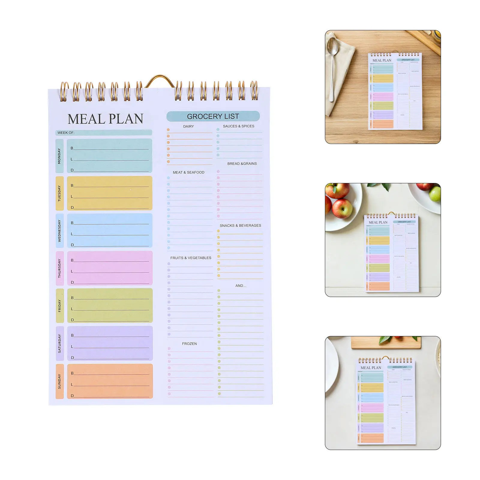Undated A5 Weekly Meal Planner and Grocery List Notepad Spiral Bound Menu Planning Sheets Household Planner Notebook for Meal