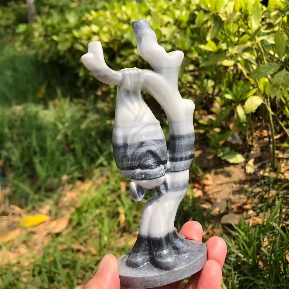 Natural Taichi Stone Upside-Down Bat Carving Polished Energy Healing Mineral Home Decor Ornament Figurine for Relaxation