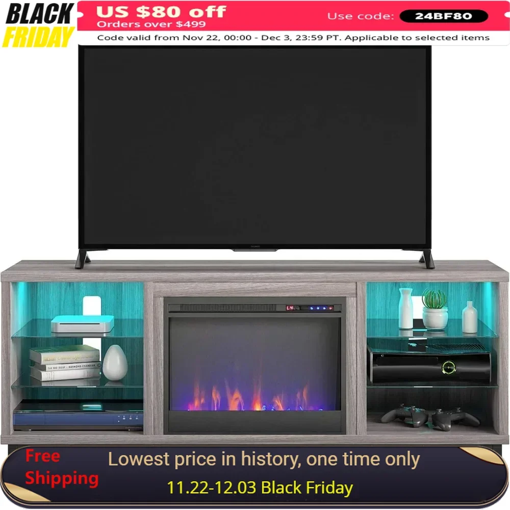 TV Stand with Remote Control&Color Changing LED Light Replaceable Electric Fireplace Insert Heater Electric Fireplace TV Console