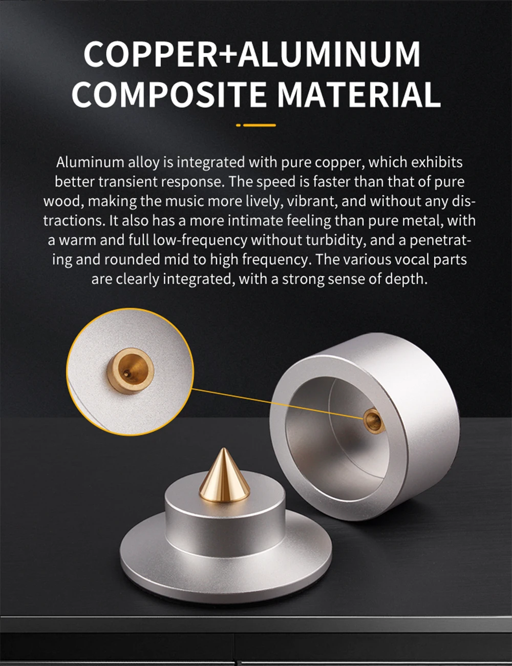 4-teiliger Audioverstärker aus Aluminiumlegierung mit Stoßdämpfer-Fußnägeln, Hifi-Fußpolster für Lautsprecher, CD, praktischer Fußmattenhalter – Detail 4