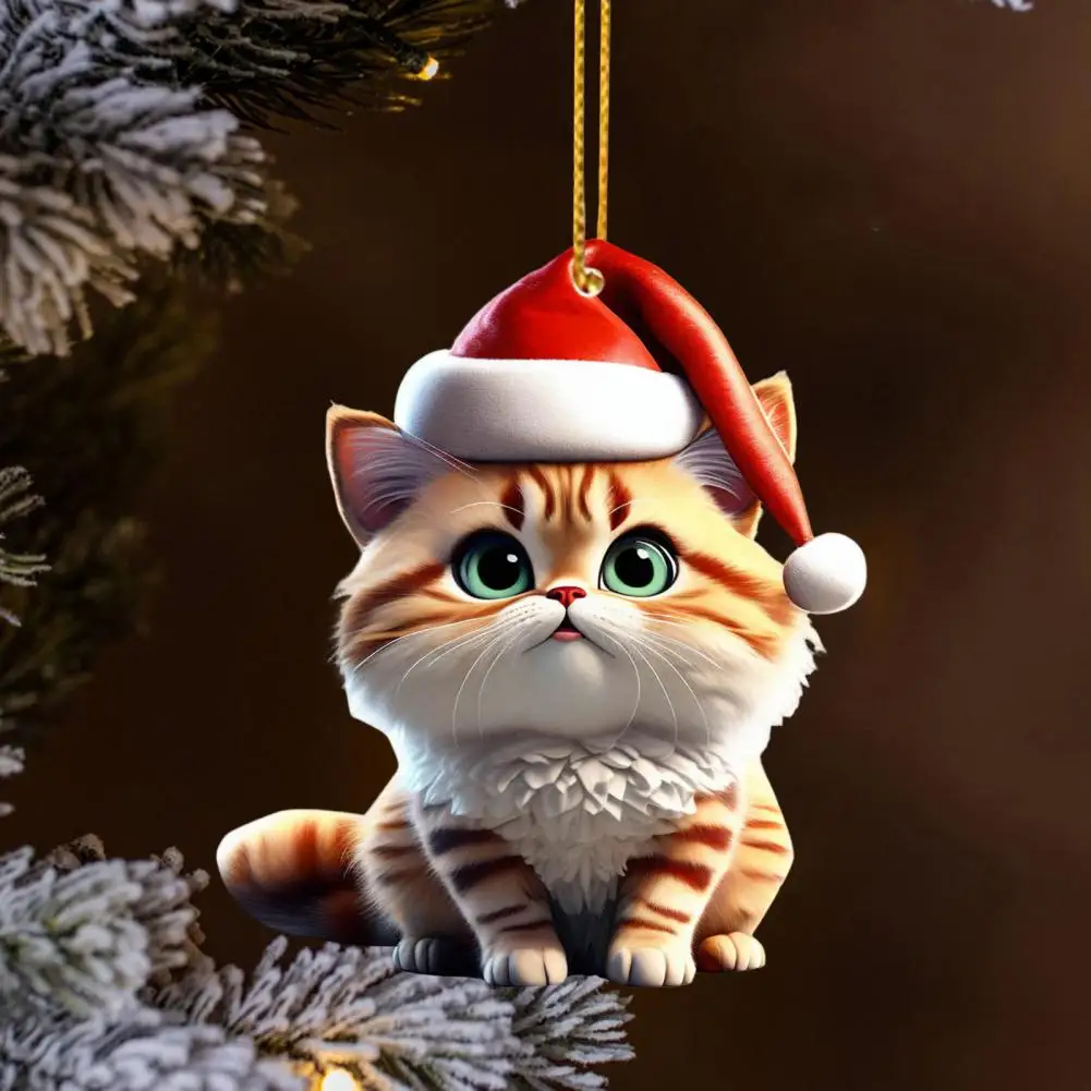 

Kitty Christmas Pendant Acrylic Cat Ornament Festive Cat Lover's Christmas Decorations Acrylic Santa Hat Cat Pendant Cartoon