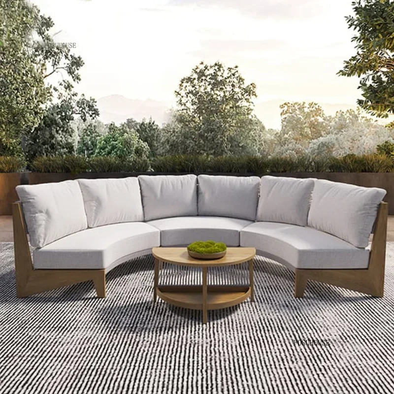 #Nordic Teak Outdoor Sofas Leisure Courtyard Garden Sofa Chair Modern Villa Balcony Sunscreen Solid Wood Set Outdoor Furniture Z