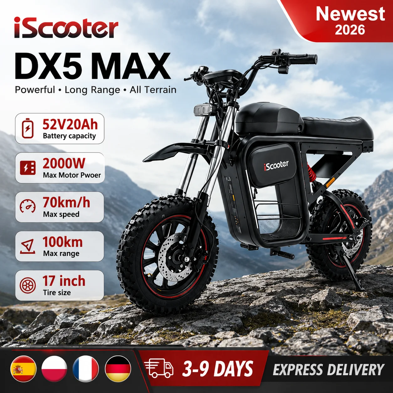 2000W Electric Scooter DX5MAX Scooter 52V 20Ah Scooter 17inch