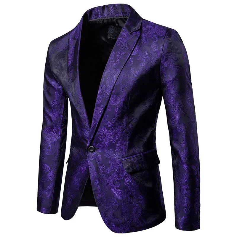 Purple Paisley Floral Gilding One Button Suit ( Jacket+Pants) Men Stage Party Weeding Tuxedo Blazer Men