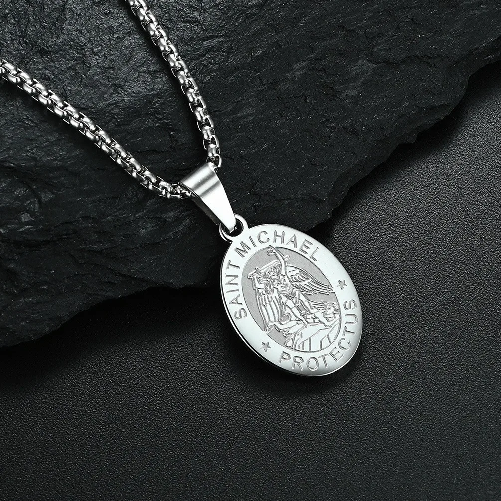 

saint michael necklace Stainless Steel Protect Me Saint Angel Necklaces Orhodox Amulet Christian Jewelry collar