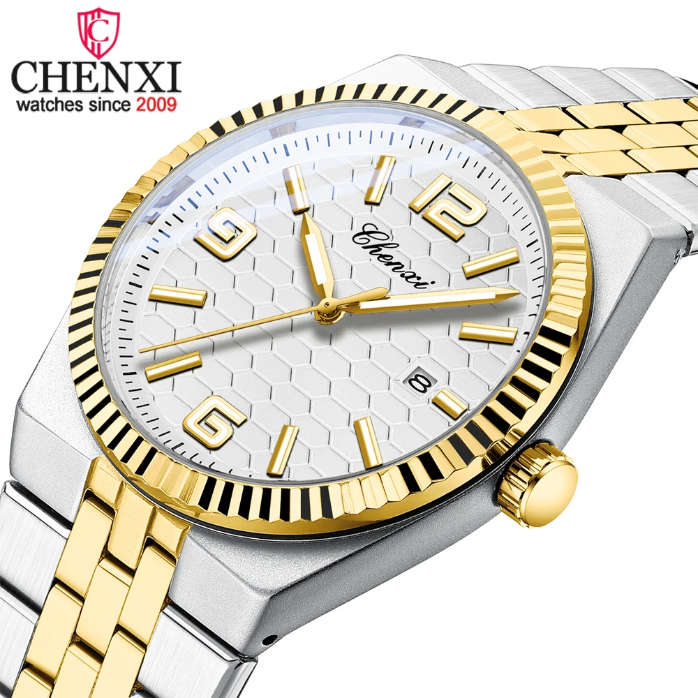 CHENXI Business Classic Men's Watches Stainless Steel Luminous Waterproof Wristwatch Men Date Week Quartz Male Watch Reloj