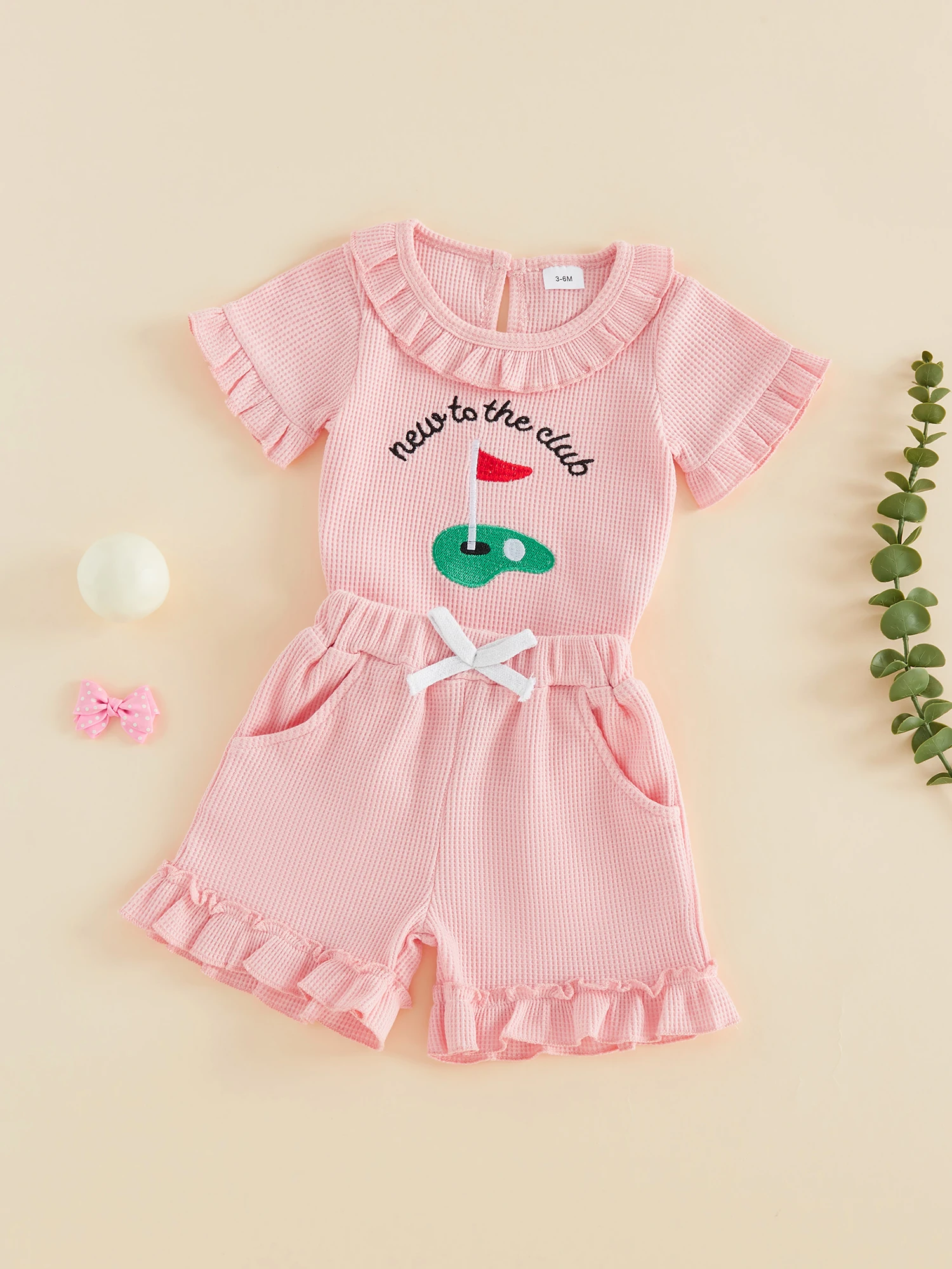 

Комплект из 2 предметов для маленьких девочек: комбинезон с короткими рукавами и вышивкой, шорты с эластичной резинкой на талии, комплект для игр и не только