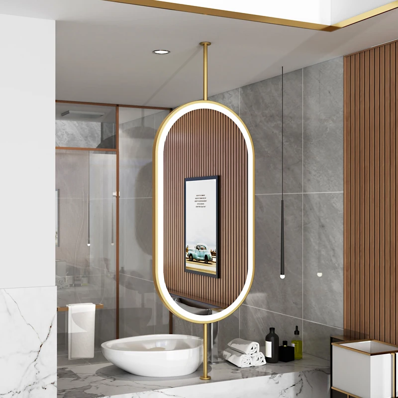 Suspension Rod Elliptical Mirrors Ceiling Hotel Homestay Bathroom Mirror  Smart Bathroom Mirrors Vanity with Light Specchio