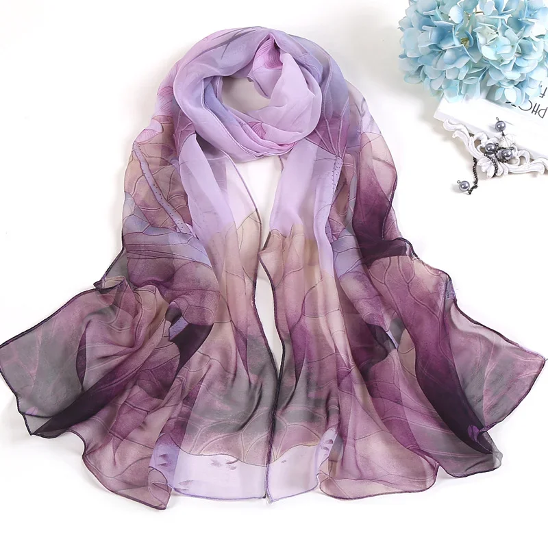 New Fashion Madam Pretty Scarf Sunscreen Shawl Individuality Lotus Flower Design Georgette Thin Women Scarves Wholesale