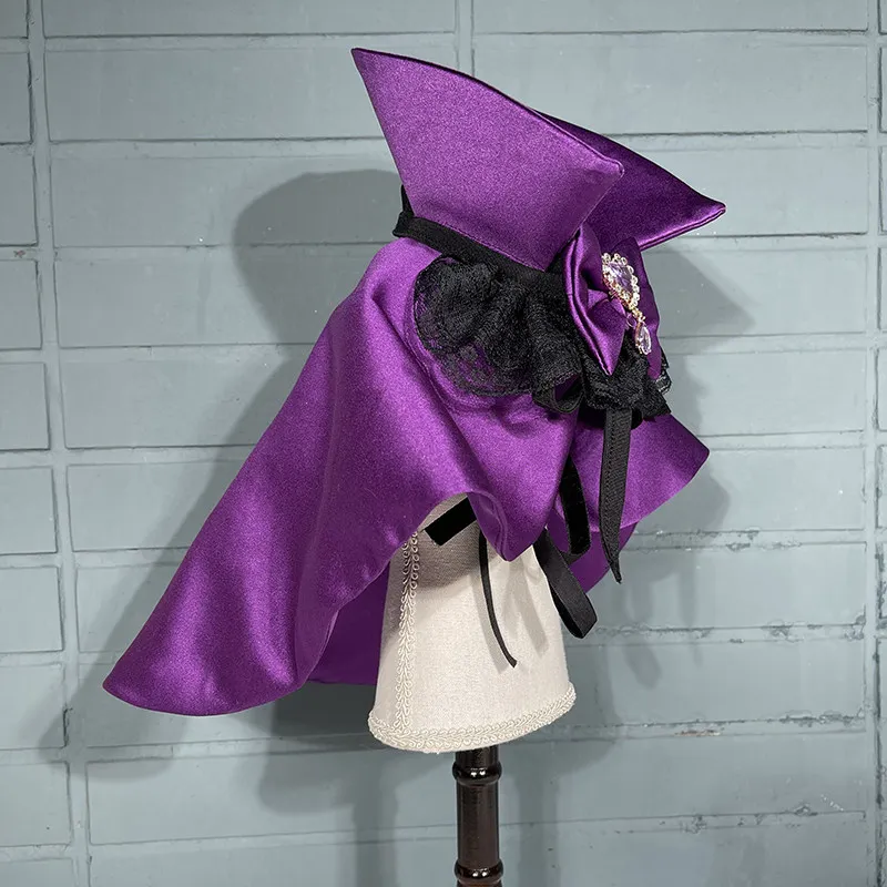 Halloween Pet Witch Cape Cosplay Costume Purple Satin Elf Cloak Heart Gem Bow Lace Decor Magic Forest Role Play Outfit for Pets