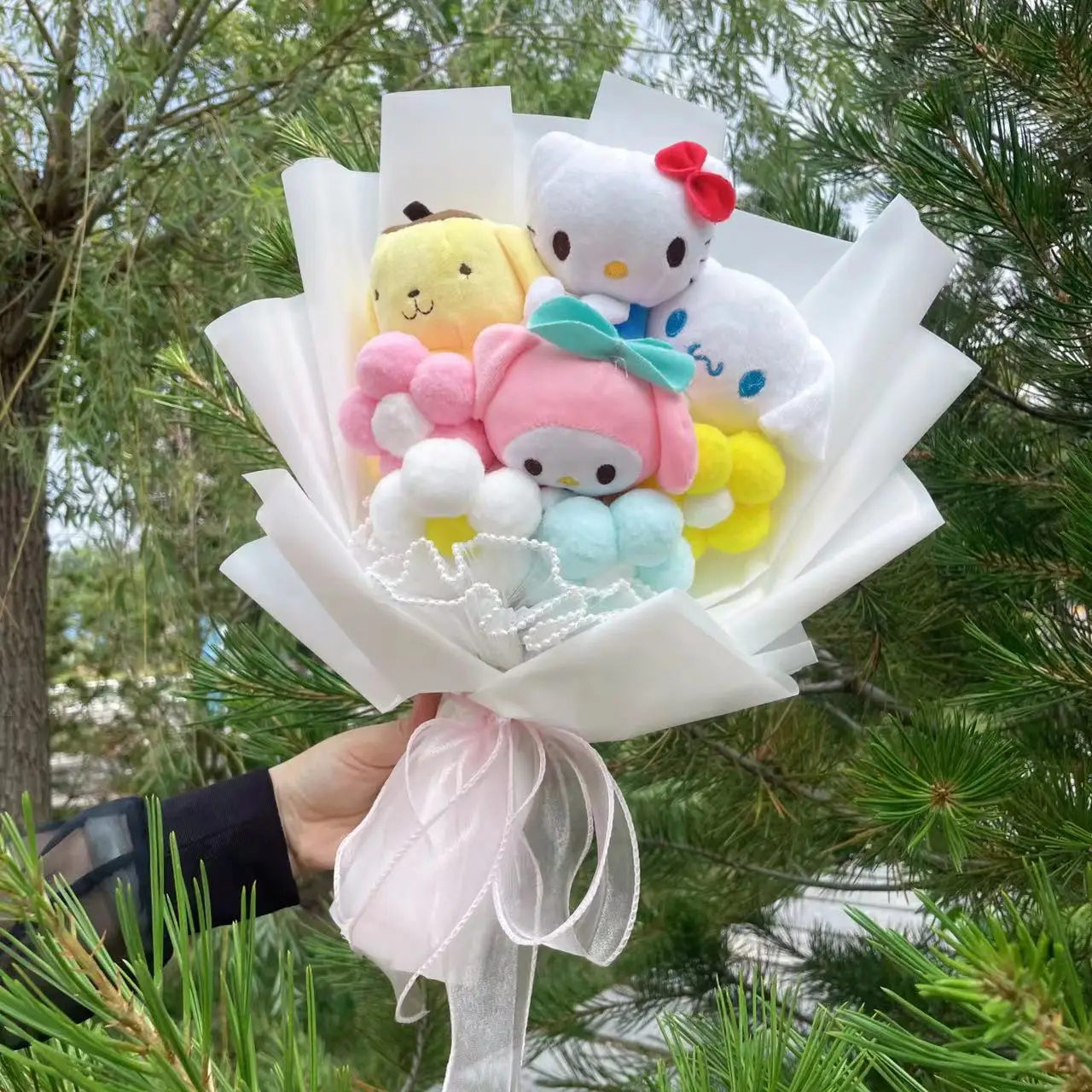 Cartoon My Melody Kuromi Cinnamoroll Kt Cat Plush Doll Toy Sanrio Bouquet Valentine's Day Christmas Graduation Gifts