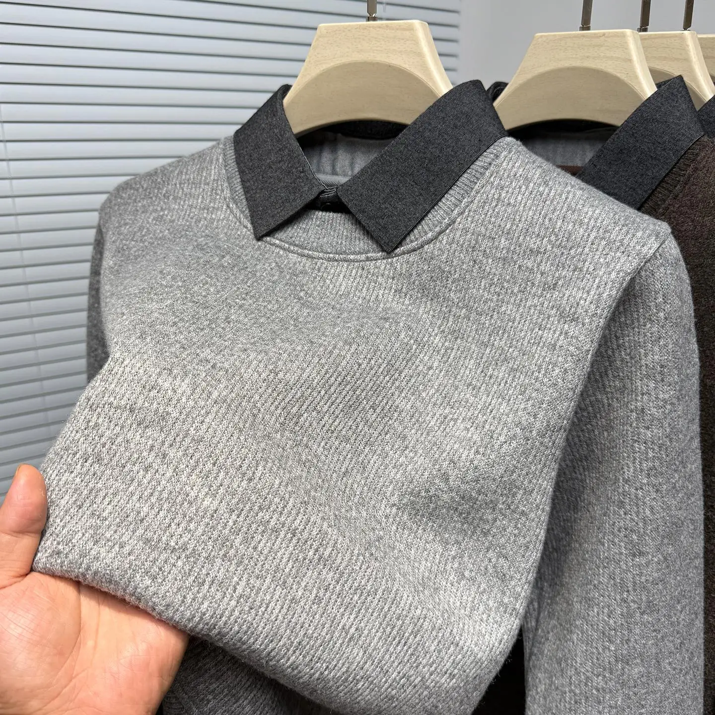 

Мужской вязаный свитер-двойка Thiened с воротником-стойкой, на подкладке, повседневный, теплый, базовый, для осени и зимы, для отдыха и моды