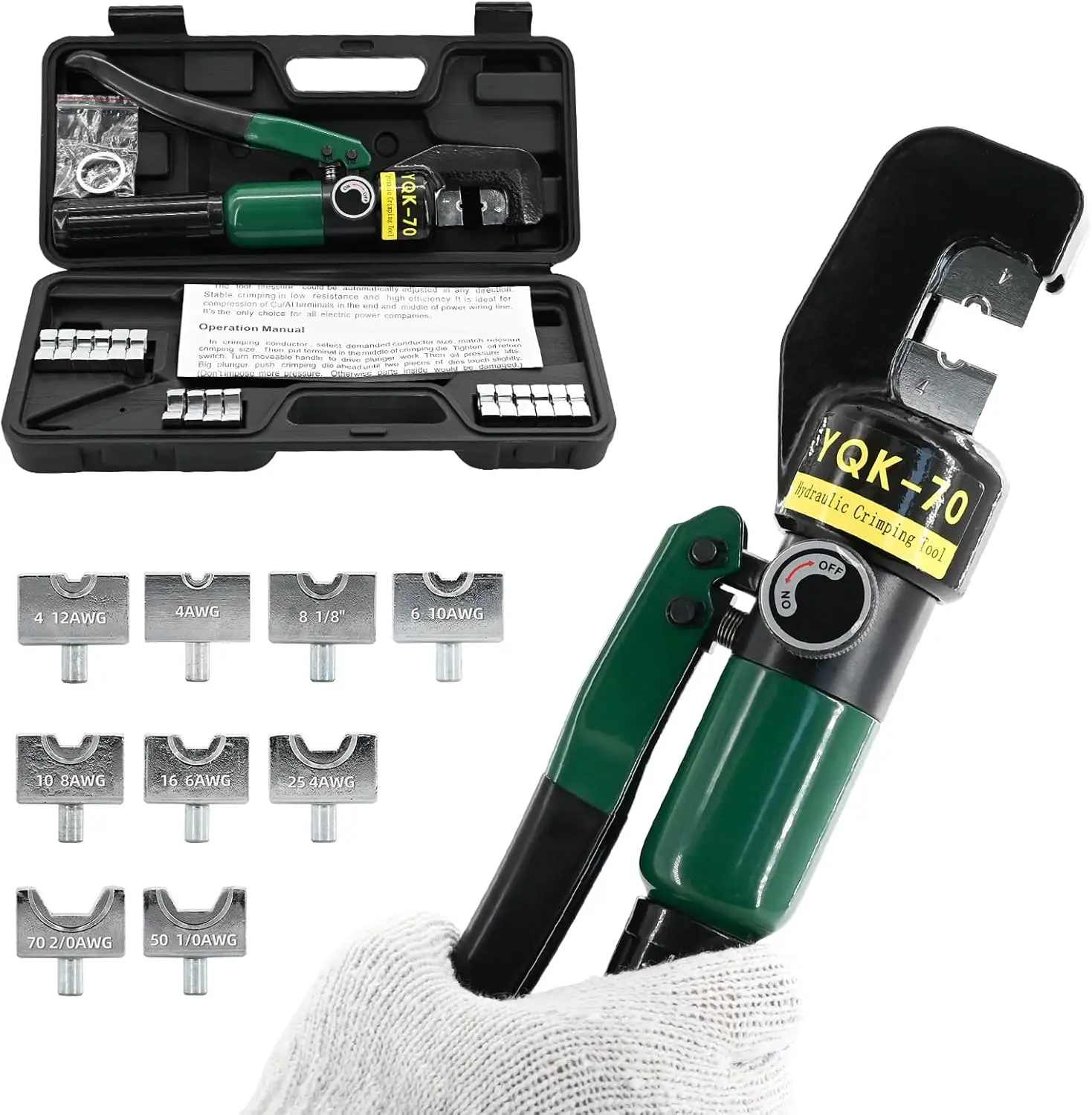 

Набор гидравлических обжимных инструментов 10Т для кабелей и наконечников аккумуляторных батарей от 12 AWG до 2/0 AWG с 9 парами электрических клемм