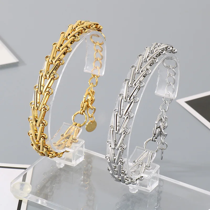 Stailess Steel V-shaped Horseshoe Link Chain Bracelet For Mens Women 12mm 7inch Silver Gold