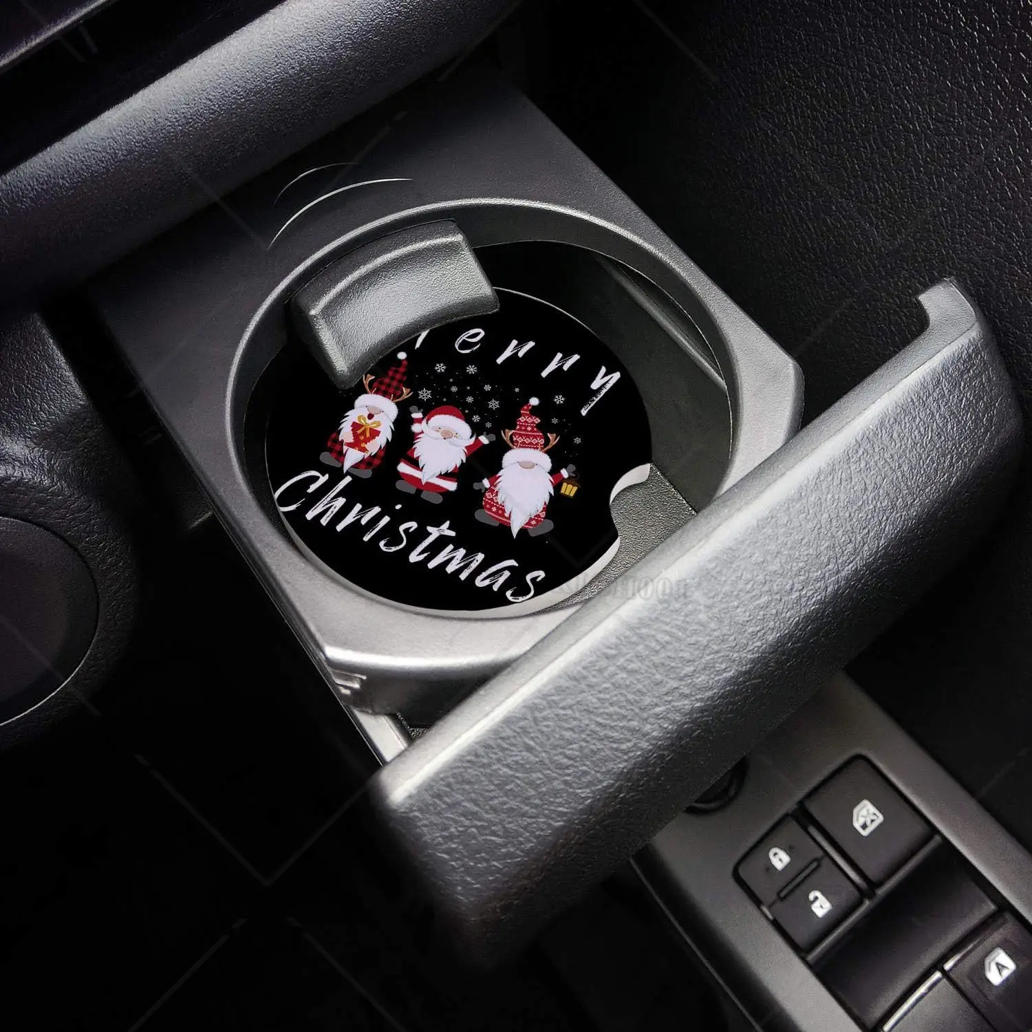 Car Coasters for Cup Holders Set of 2, Cute Gnomes Gift Black 2.56inch Ceramic Stone Drink Coaster Car Accessories for Women Men