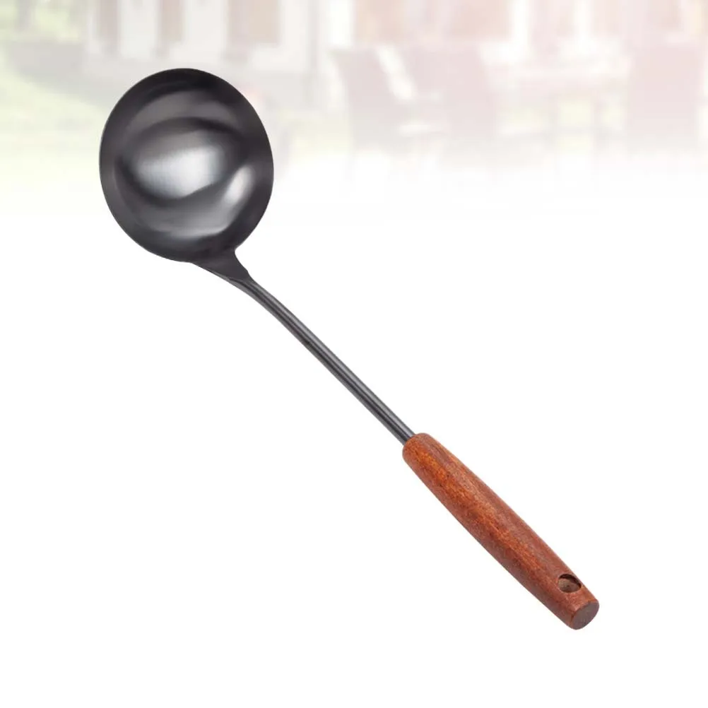 

1Pcs Long Handle Stainless Steel Soup Ladle Wood Grip Heat Resistant Non-Slip Essential Kitchen Cooking Tool Brown