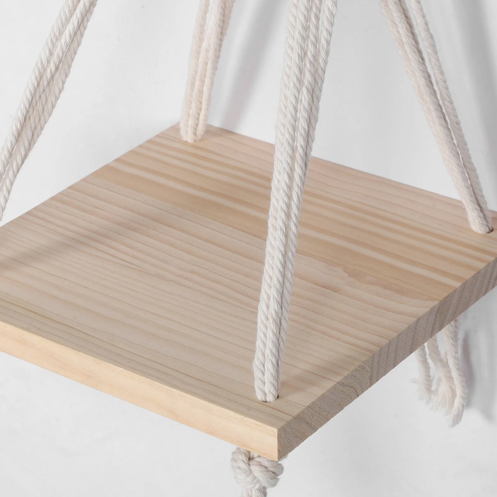 Macrame Wall Hanging Shelf Handwoven Cotton Rope Square Wooden Floating Shelf for Plants Books Decor Nordic Home Wall
