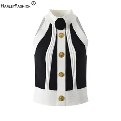 2024 estate nuovo design nero bianco Colorblock Lady Sexy Halter Vest donna senza maniche monopetto Slim canotte