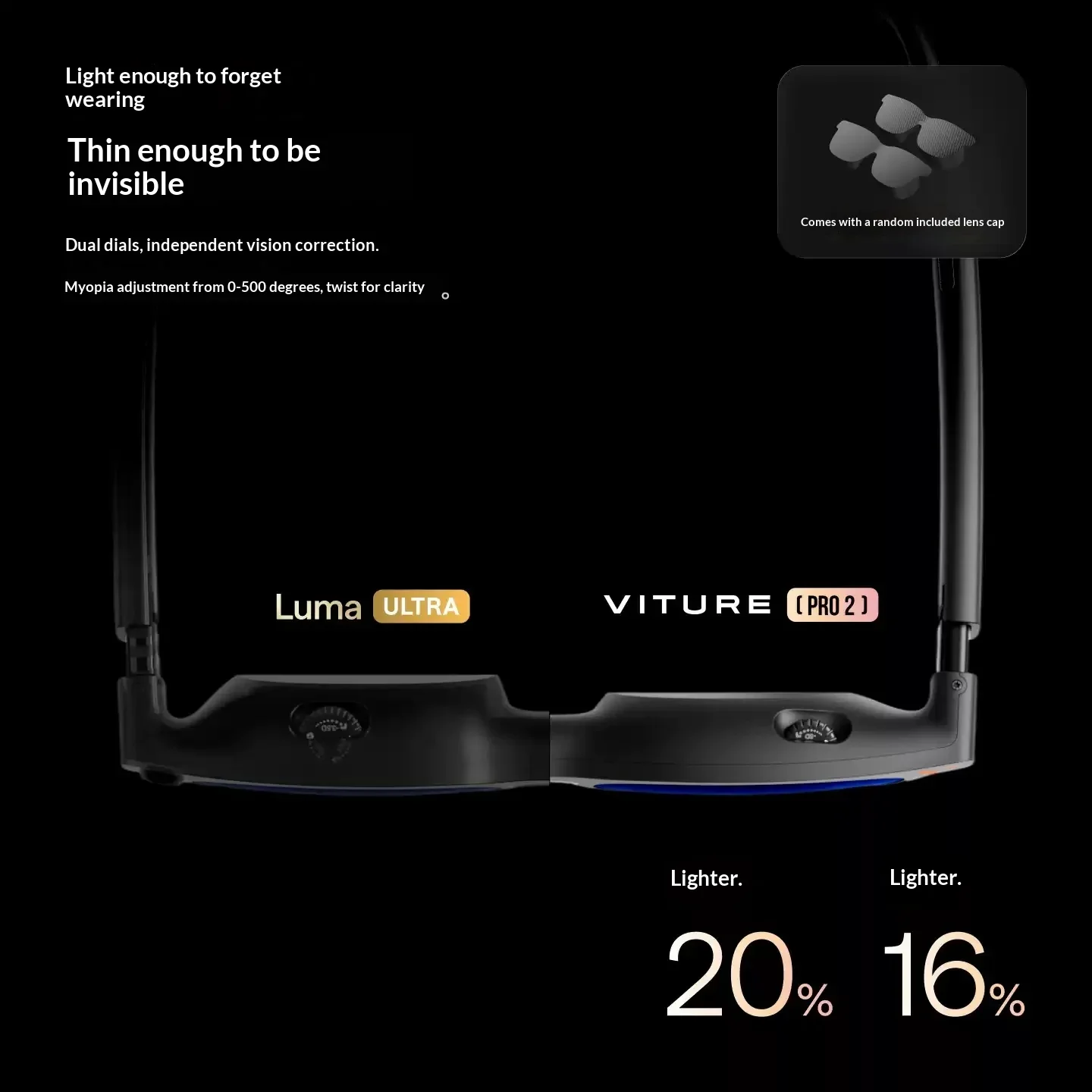 VITURE Pro 2 AR Glasses 3D 0‑500° Myopia Adjustment, SGSA+ Eye‑Care Certified Smart Glasses 63g Ultra‑Lightweight,