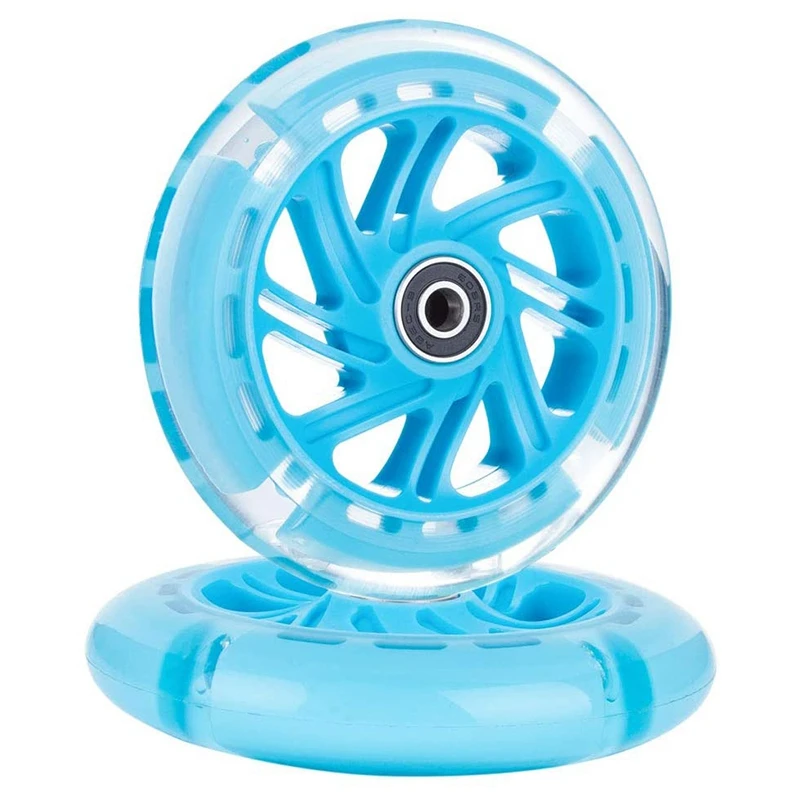 1 زوج 120 مللي متر الأطفال سكوتر LED أضواء عجلات وامضة مع محامل الجبهة/الخلفية LED وامض عجلات سكوتر ، الأزرق-ABWY