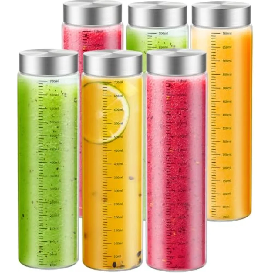

Glass Juice Bottles, 6 Pack Glass Bottles with Lids, BPA Free, Borosilicate Glass, Leak Proof Lids for Juicing, Smoothies, Wate