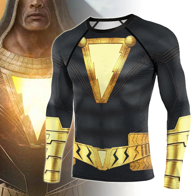 Movie Shazam Cosplay Shirt Long Sleeve Sports Wear Tops Shazam Men Sportswear Shirt T-Shirt