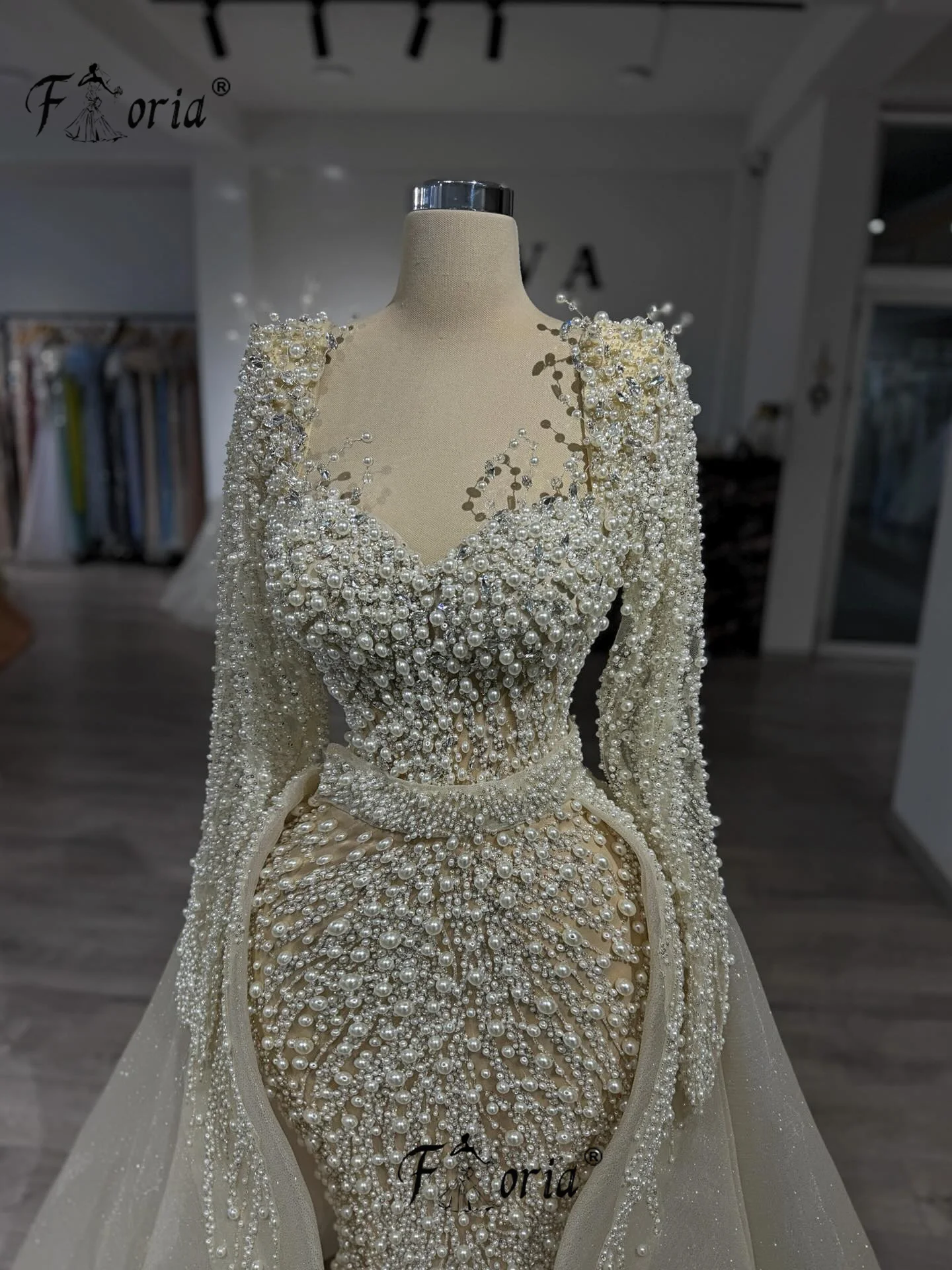 

Свадебные платья Luxo с жемчужными бусинами и эффектом русалки, со съемным шлейфом, с длинными рукавами, в дубайском стиле, для женщин, для торжественных мероприятий, на заказ