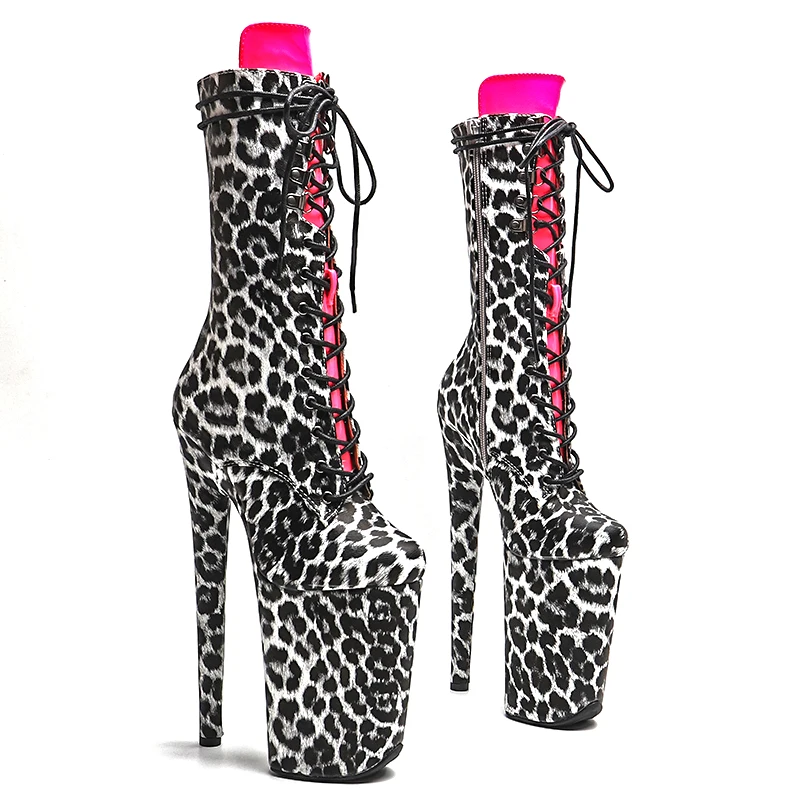 

Leecabe 23CM/9inches Leopard PU Mix color upper Trend fashion High Heels stripper heel Pole Dance boot
