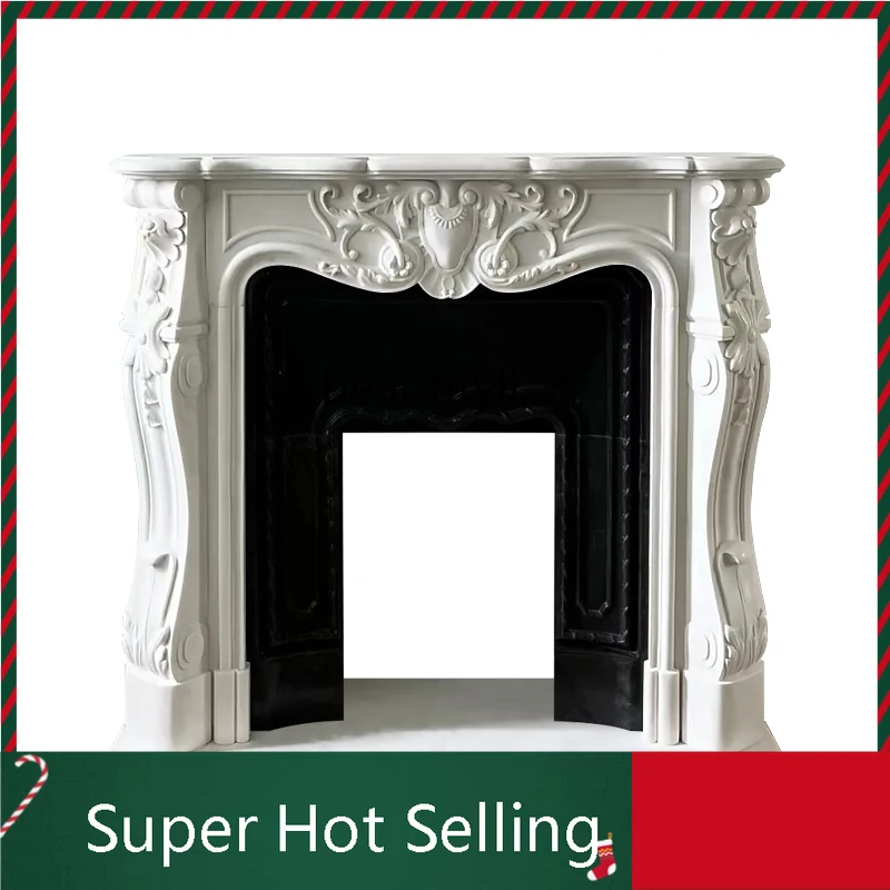 

D071 French Style Marble Mantelshelf Light Luxury White Marble Living Room Decorative Fireplace Cabinet