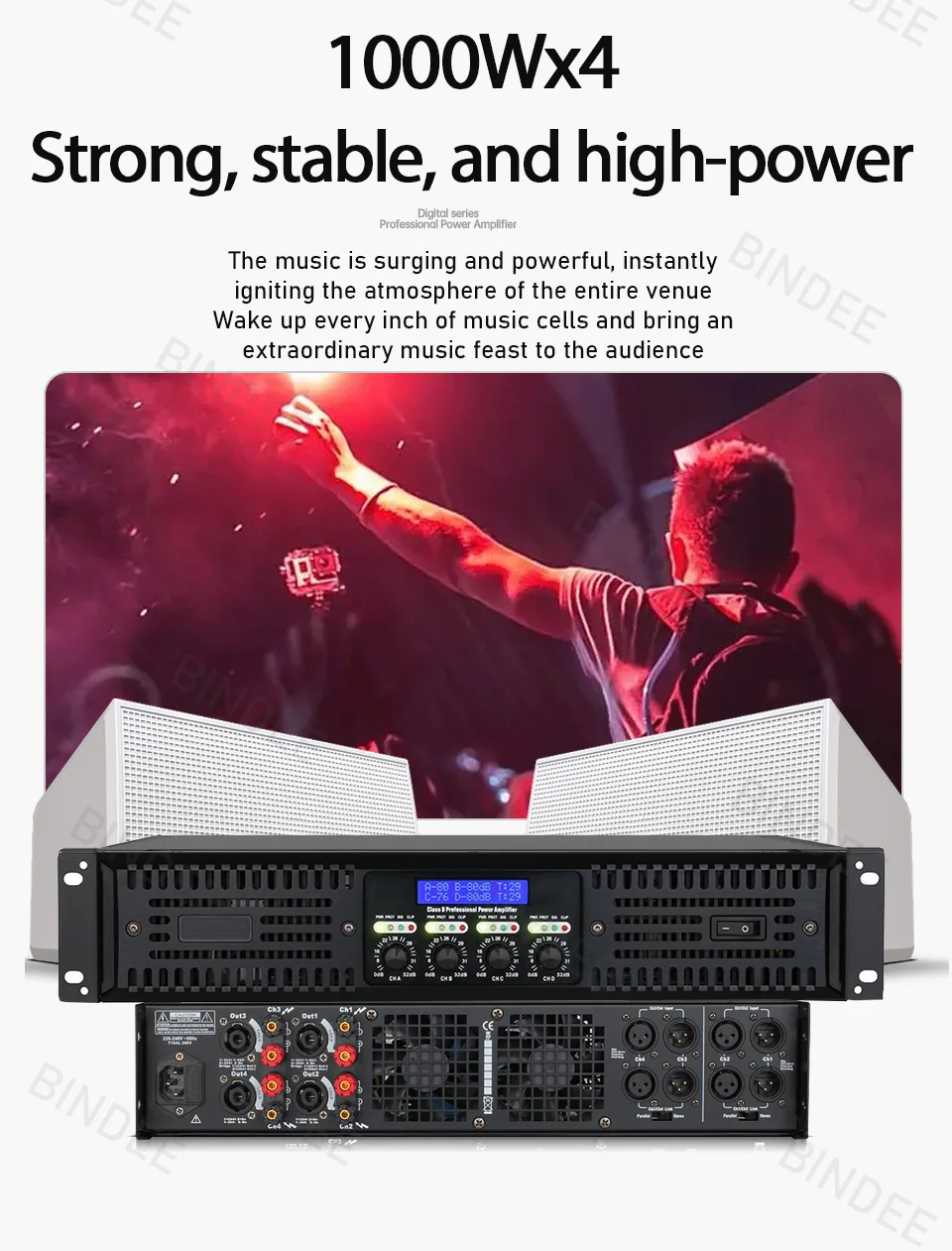 Professional digital high power amplifier 1000W  for DJ stage home entertainment karaoke outdoor suitable for subwoofer