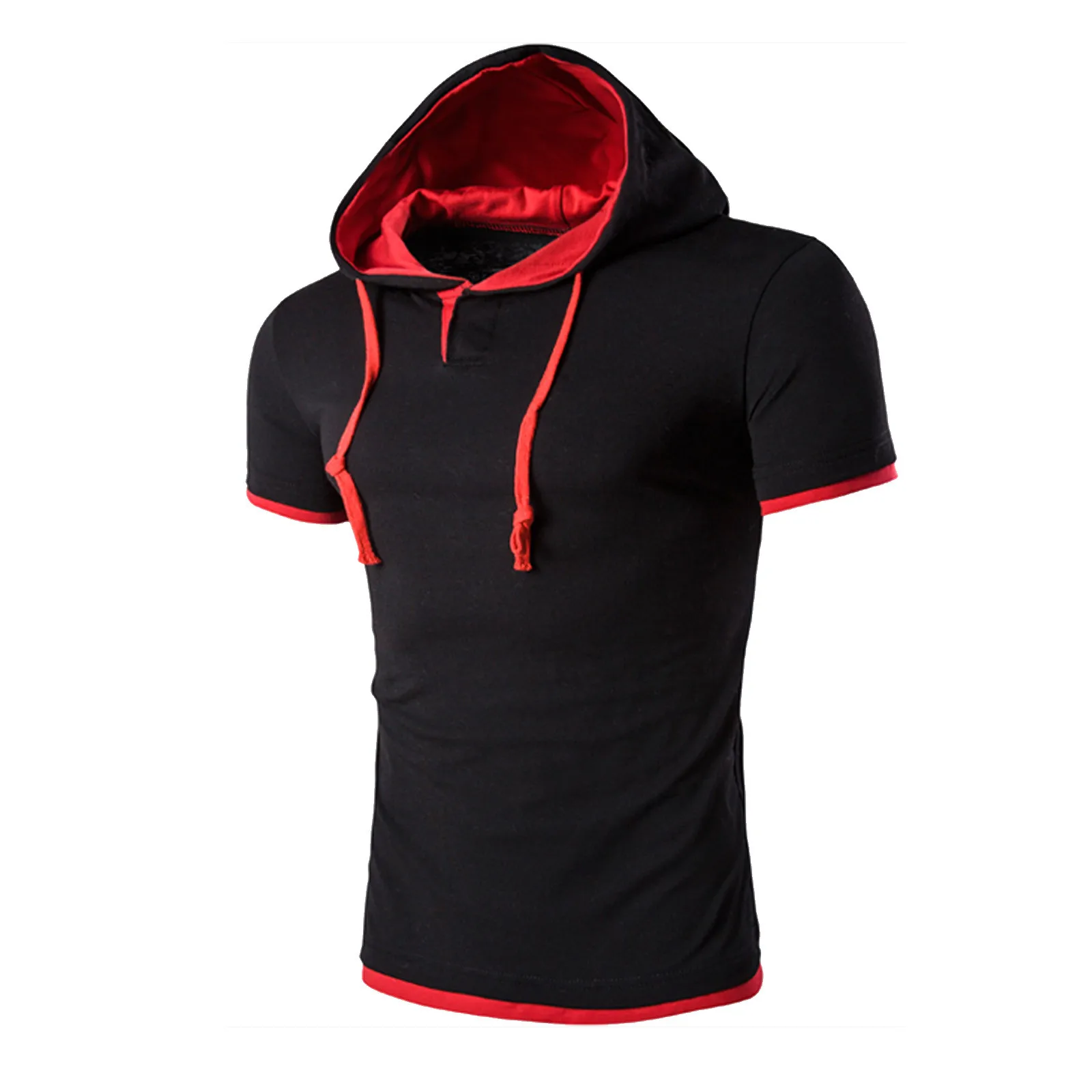 Men\'s Shirts Short Sleeve Men Fitness Muscle Hooded Bodybuilding Tight-drying T Shirt Tops Casual Summer Shirt For Men Clothing