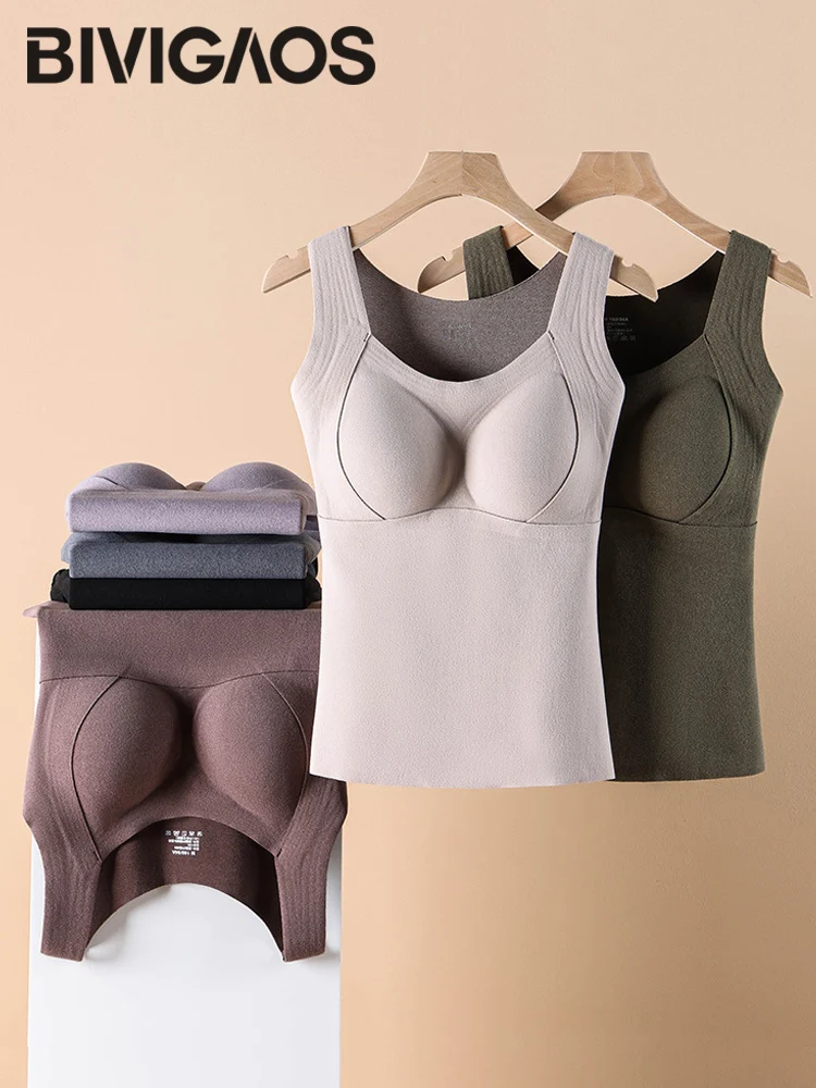 BIVIGAOS Herfst Winter Grafeen Bh + Vest Top Quick Heat Bottom Shirt Vrouwen Met Borst Pads Warm Ondergoed Zachte afslanken Tank Top
