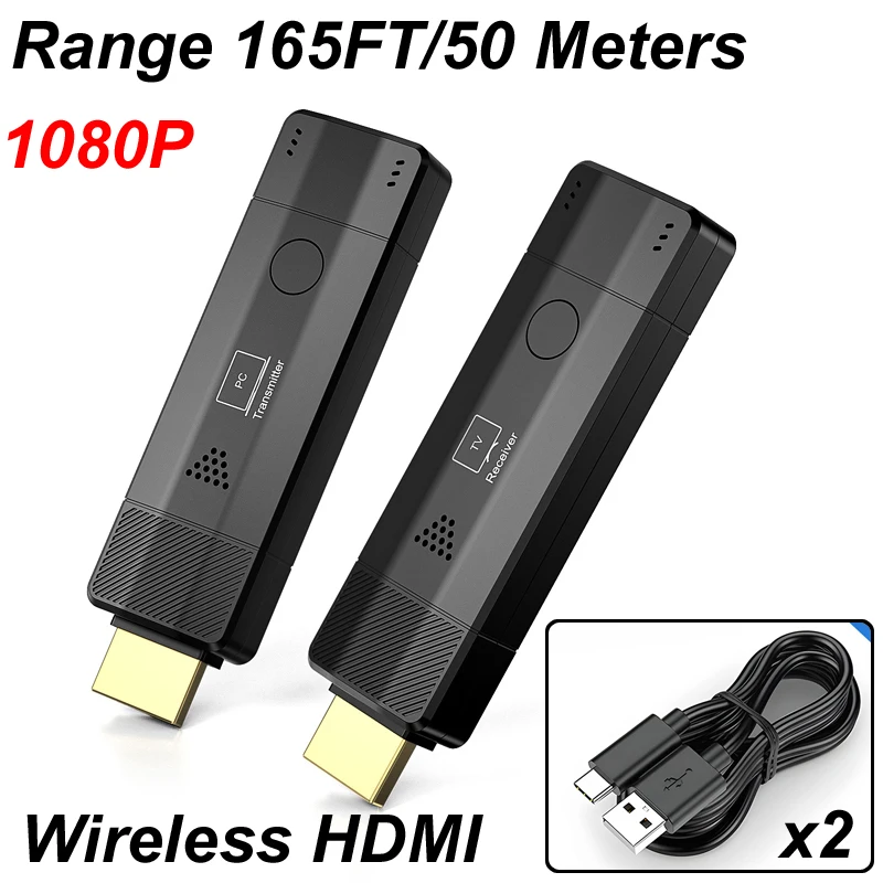 Transmetteur-récepteur sans fil compatible HDMI 1080P, 50M/165FT, vidéo 2.4G/5.8GHz vers moniteur TV, ordinateur portable/PC, caméra CCTV, projecteur