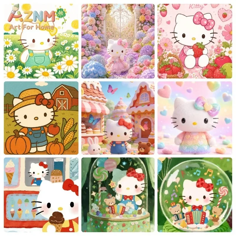 Cute Sanrio Hello Kitty Wall Poster,Farm Garden Sweet Candy House Canvas Print,Unframed Wall Art for Girls Bedroom Home Decora