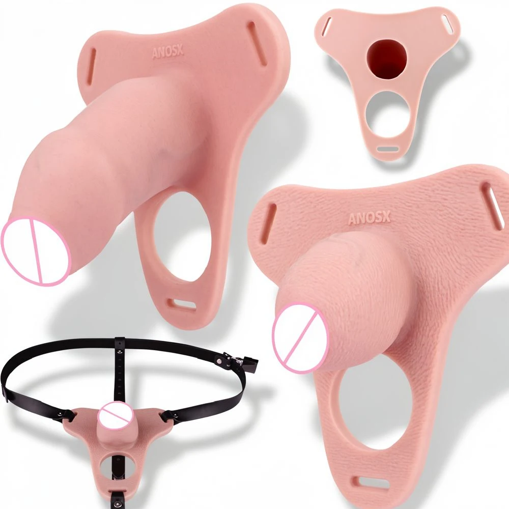 SXXY Silicone Hollow Dildo Male Strapon Chastity Cock Cage  Lifelike Penis Sleeve насадка на член BDSM Sex Toy For Men Adult