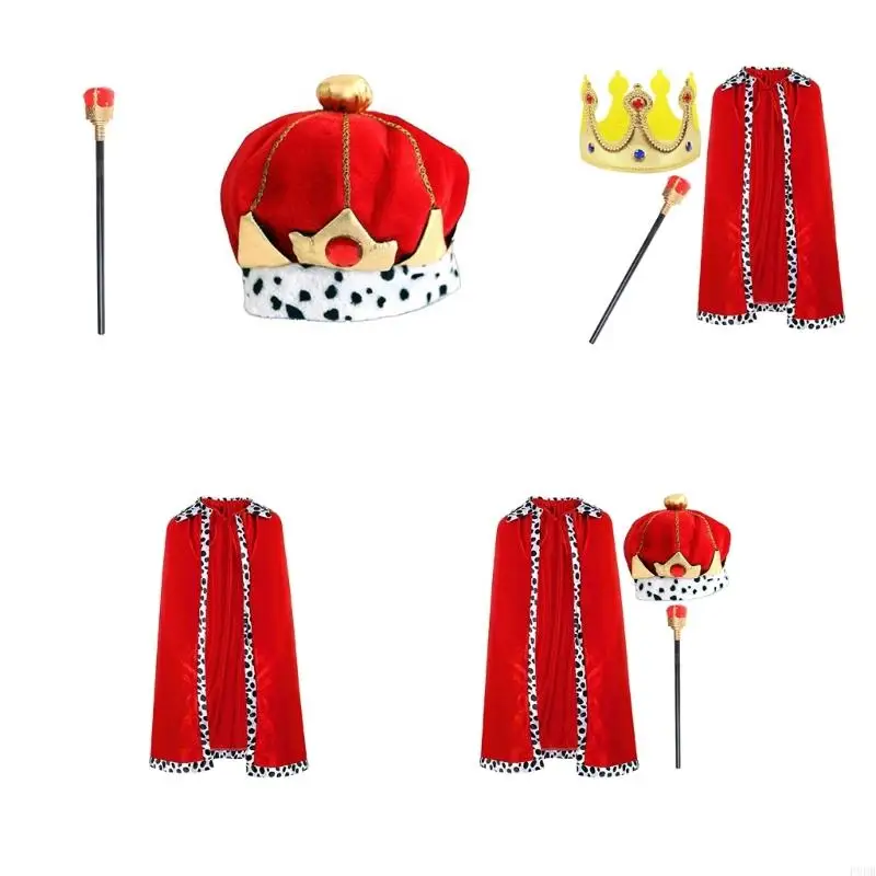 P8dB Kids Halloween King Cloak Costume Set King áo choàng áo choàng và vương miện vua