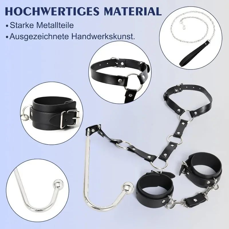 Bsie M-Kit de bondage de cou de collier en cuir de taille réglable, jouets sexuels, crochet anal, plug anal en métal, jeux Madult, flirt de couple