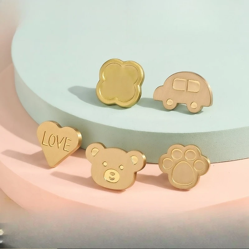 Kids Room Cabinet Handle Bear Drawer Pulls Brass Cartoon Dresser Knob for Nursery Furniture
