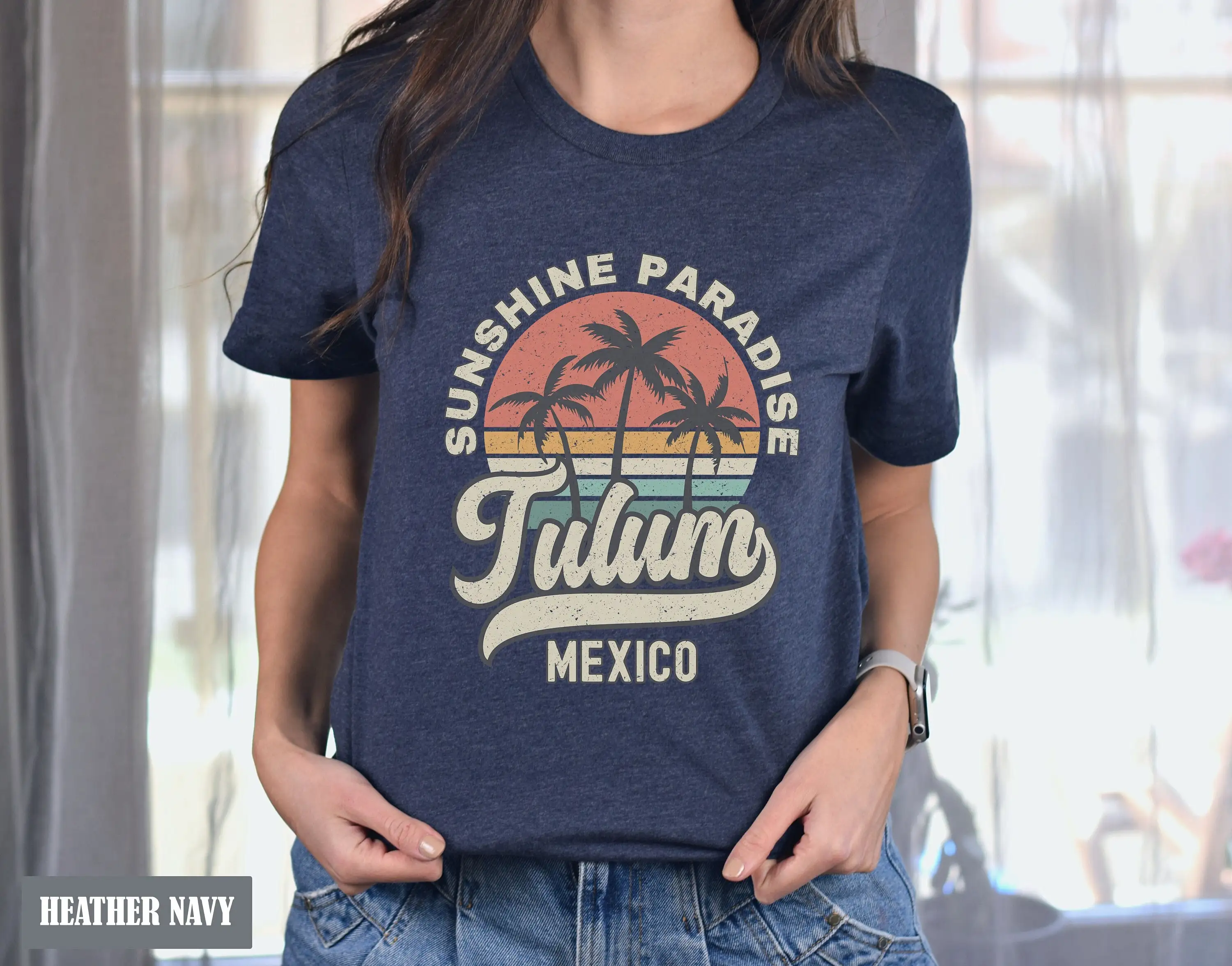 Tulum T Shirt Mexico Souvenir Palm Tree Retro Sunset Honeymoon Matching Girls Trip Couples Travel