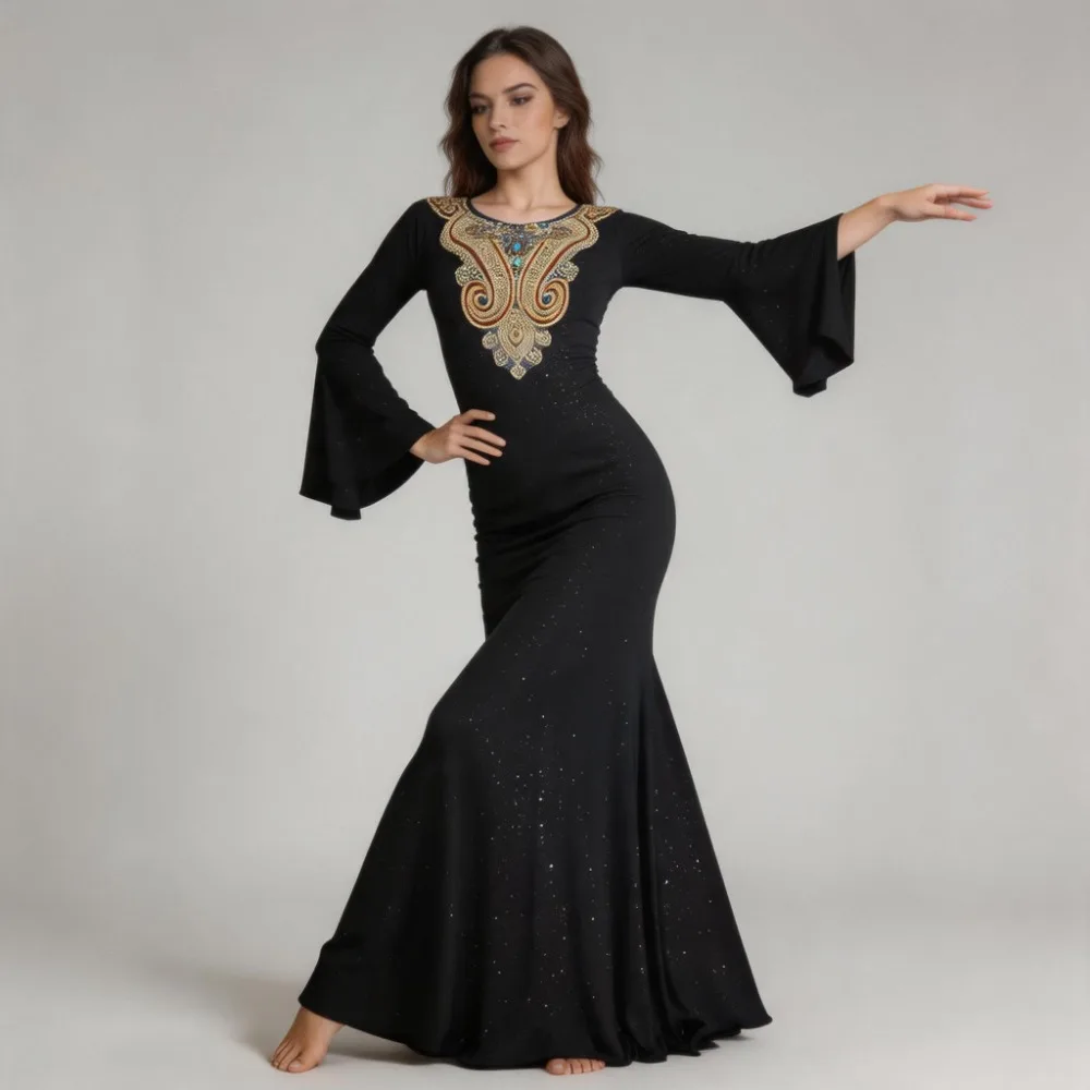 

New Iraq Folk Style Hair Swing Robe Oriental Dance Costume Women Belly Dance Stage Performance Class Group Dance Outfit