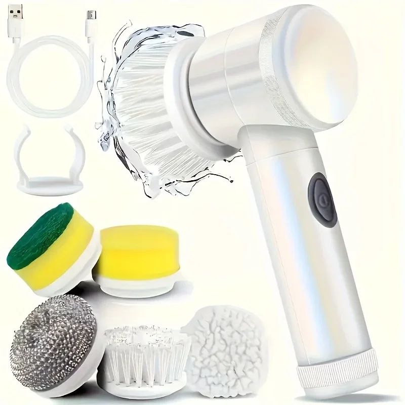 Electric Spin Scrubber Cordless Spin Scrubber with 5 Replaceable Brush Heads Electric Cleaning Brush Cleaning Tools