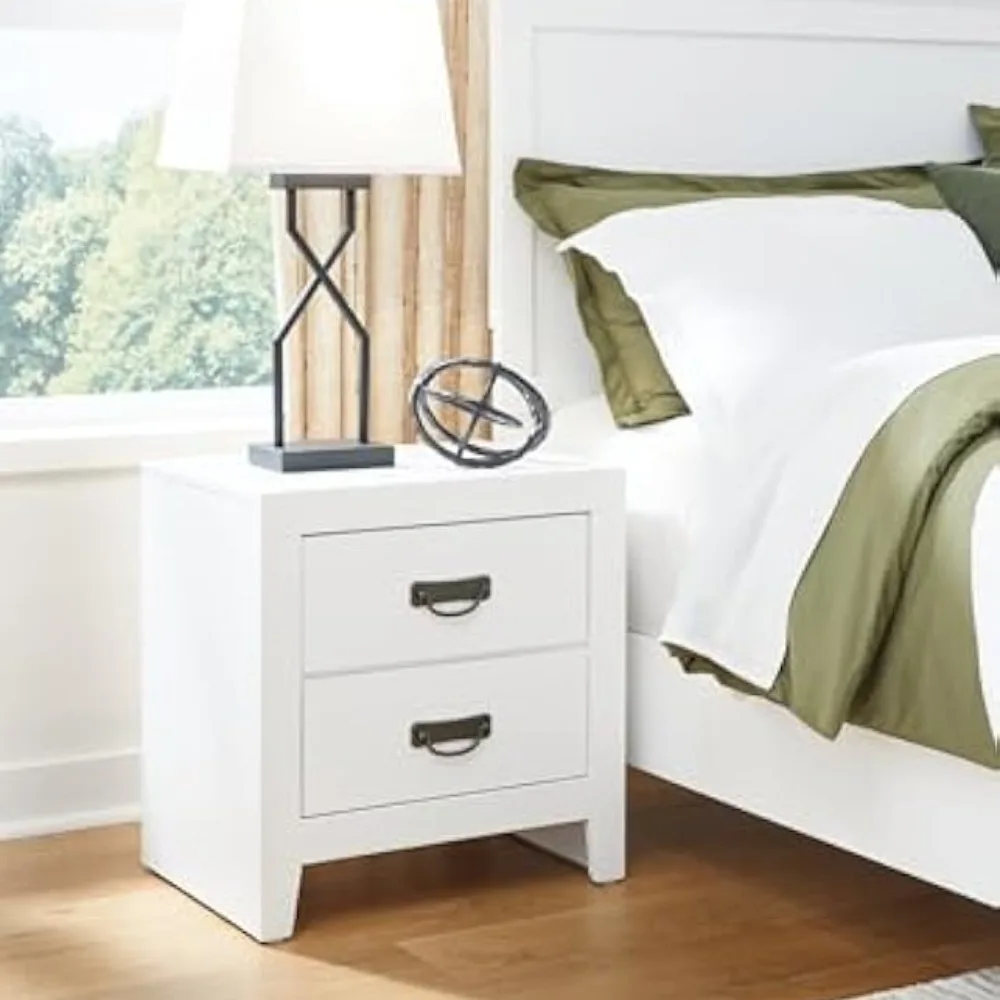 Bedside table, with 2 drawers, 16.5 inches D x 22.75 inches W x 23.5 inches H, metal handles, white