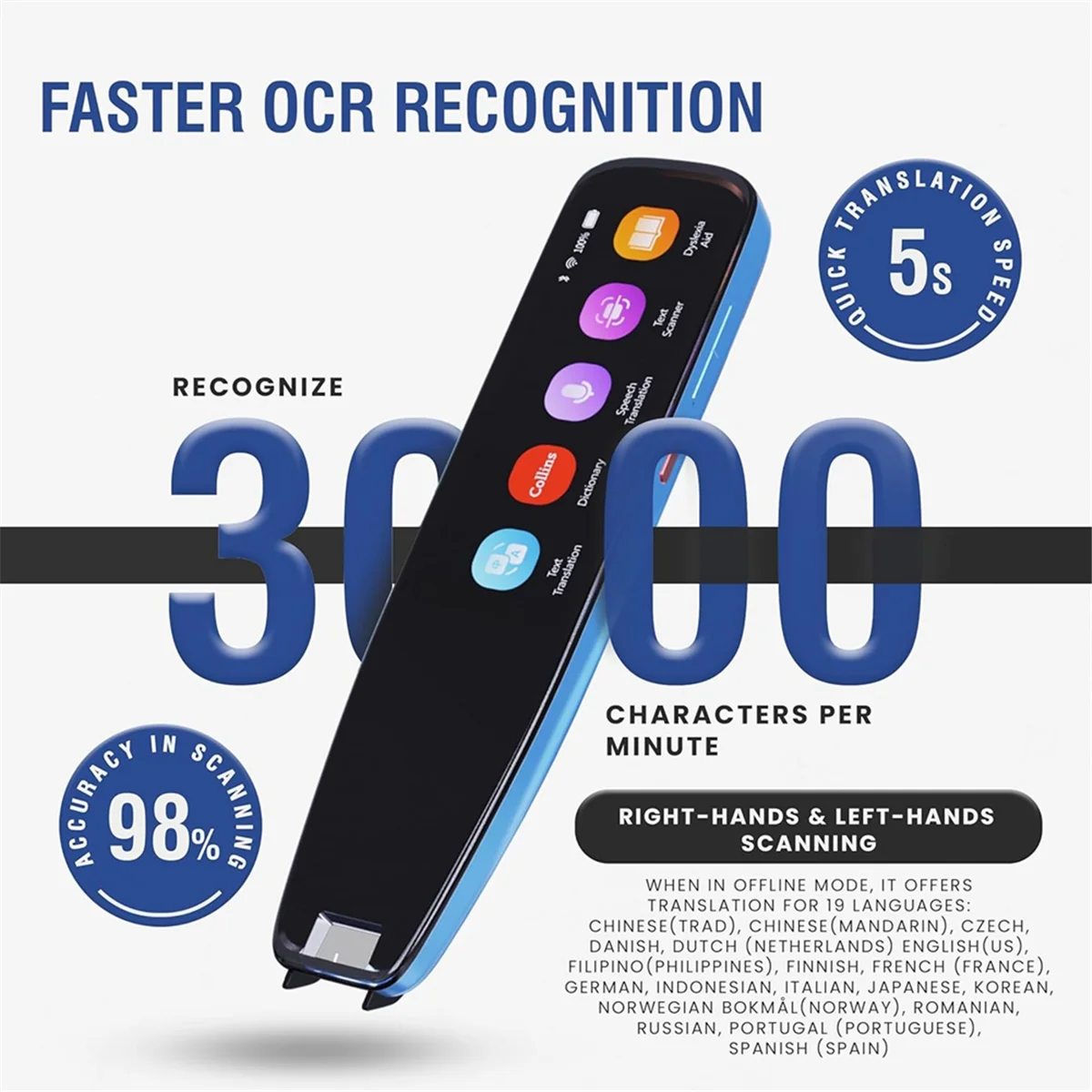 Reliable-Scan Reader Pen,16GB Collins Dictionary Scanner Translator Scanning Pen OCR Digital Voice Translator Device-ABDQ
