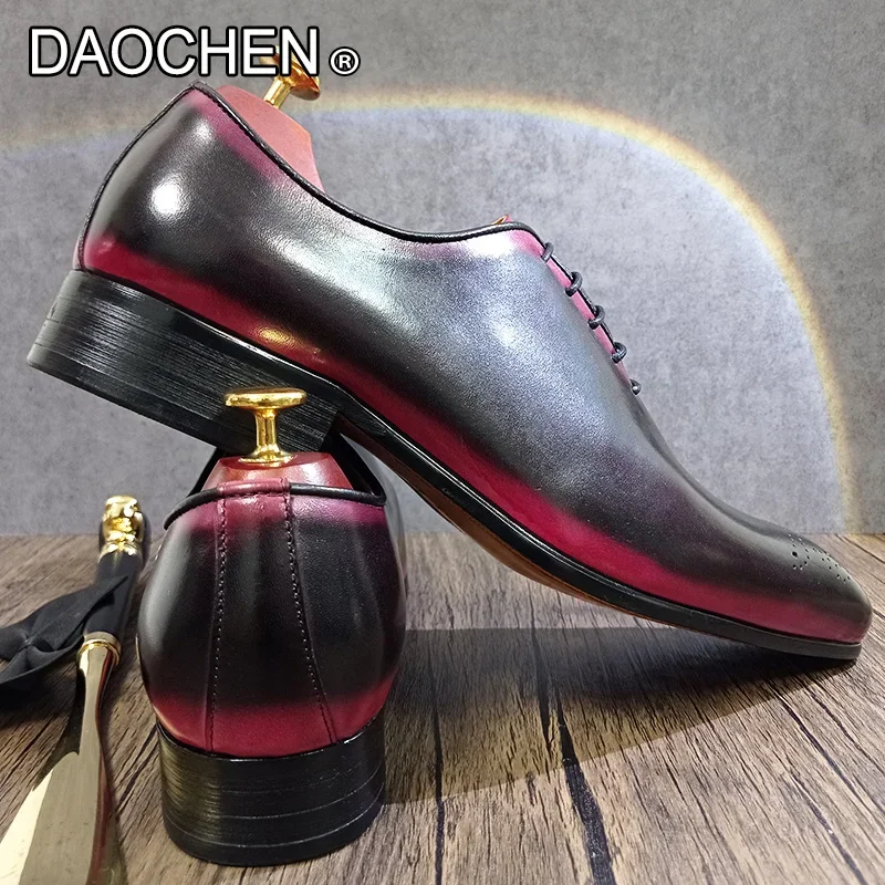 ITALIAN MENS LEATHER SHOES WHOLECUT CASUAL DRESS MAN SHOES POINTED FORMAL BUSINESS WEDDING LACE UP OXFORD SHOES FOR MEN