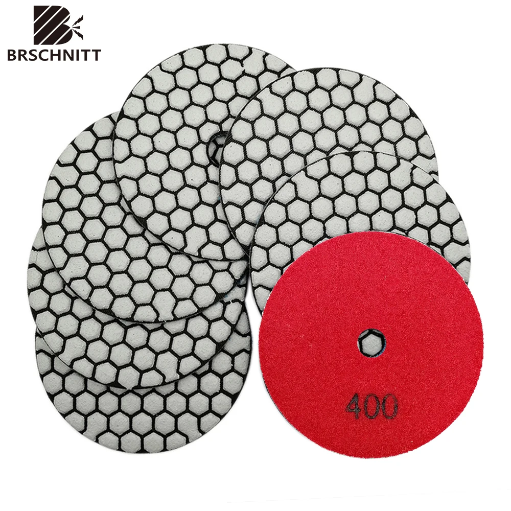 

BRSCHNITT 7pcs Sanding Discs Grit 400 Dia 4"100mm Dry Diamond Polishing Pad Set for Marble Granite Ceramic Dry Polisher Grinder